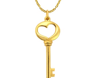 Trendy Key to Your Heart Gold Over Sterling Silver Pendant Necklace, Gold Over Sterling Silver Key Necklace,