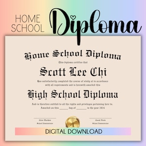 Plantilla de diploma de escuela en el hogar Descargar Diploma de escuela secundaria Plantilla de diploma de escuela secundaria PDF Plantilla de diploma de educación en el hogar con sello dorado