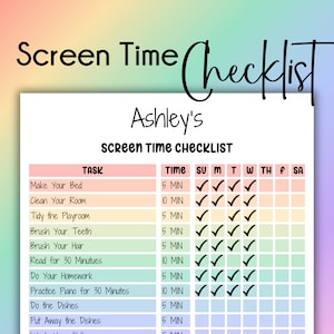 Screen Time Template Printable  Screen Time Reward Chart Screen Time Checklist for Kids Screen Time Weekly Chart Screen Time Planner