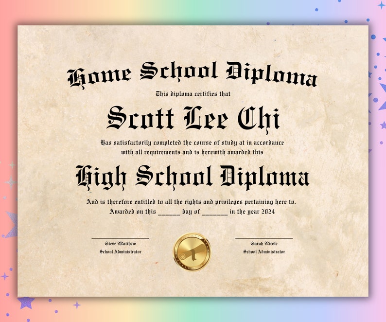 Home School Diploma Template Download Highschool Diploma High School Diploma Template PDF Homeschool Diploma Template With Gold Seal image 6