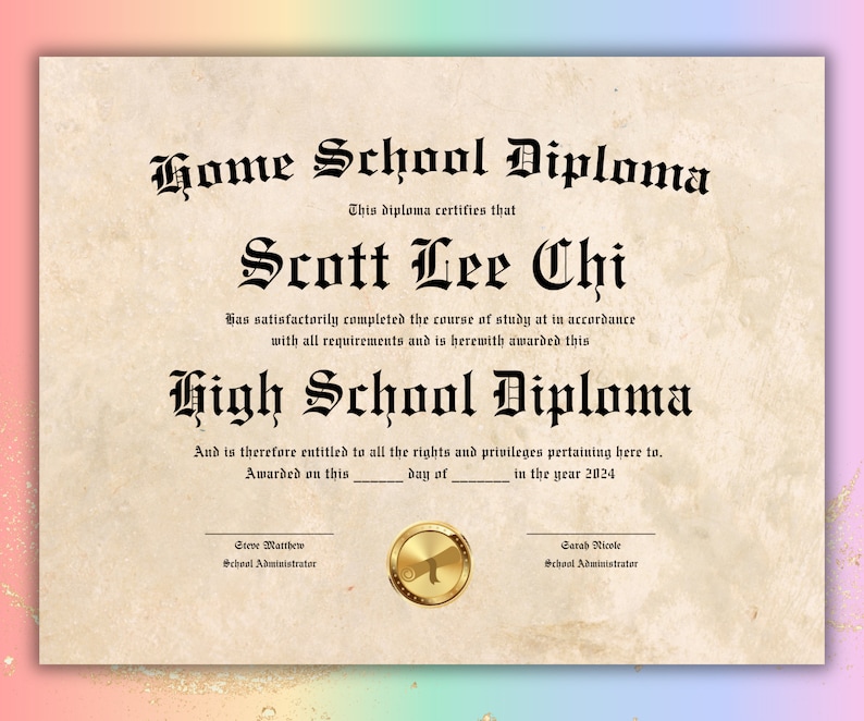 Home School Diploma Template Download Highschool Diploma High School Diploma Template PDF Homeschool Diploma Template With Gold Seal image 7
