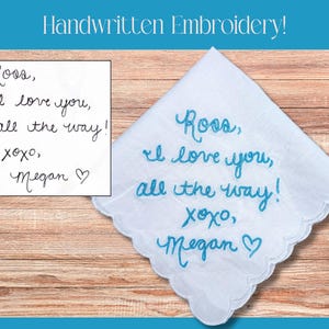 Personalized Wedding Handkerchief Handwritten Wedding Handkerchief Wedding Gift for Dad Wedding Keepsake Mother of the Bride Gift Embroidery