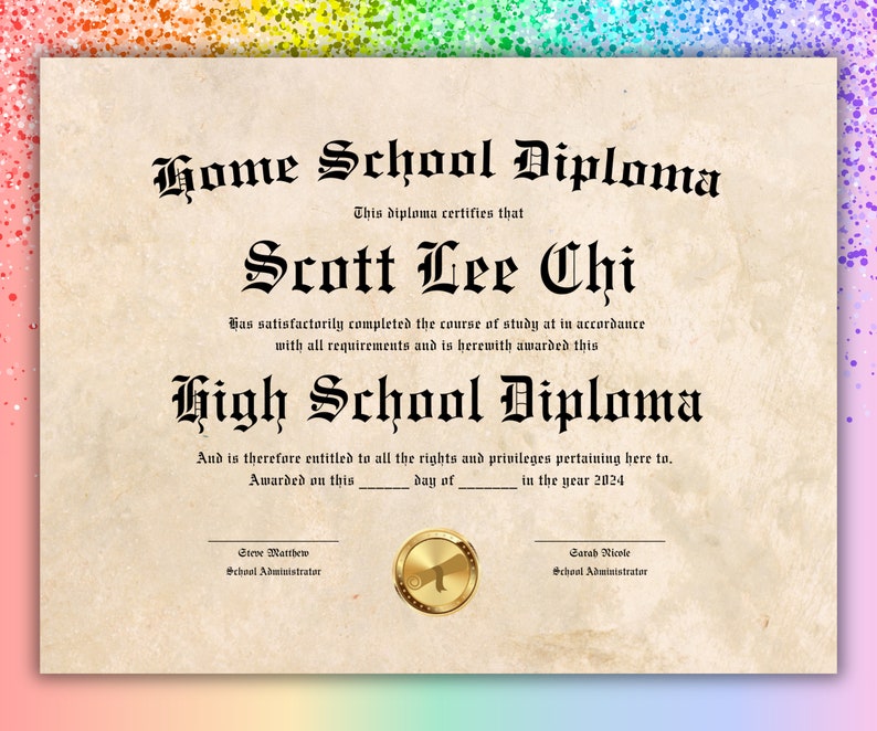 Home School Diploma Template Download Highschool Diploma High School Diploma Template PDF Homeschool Diploma Template With Gold Seal image 9