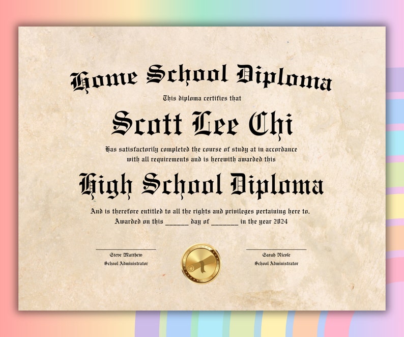 Home School Diploma Template Download Highschool Diploma High School Diploma Template PDF Homeschool Diploma Template With Gold Seal image 8