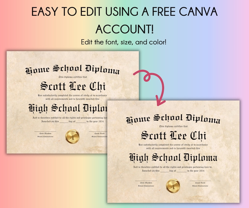 Home School Diploma Template Download Highschool Diploma High School Diploma Template PDF Homeschool Diploma Template With Gold Seal image 2