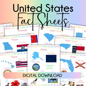 Sociale studies Verenigde Staten Factsheets Aardrijkskunde Thuisonderwijs Geografie Eenheid Studie Thuisonderwijs Hoofdsteden Staatsvlaggen Drukke map