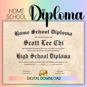 Plantilla de diploma de escuela en el hogar Descargar Diploma de escuela secundaria Plantilla de diploma de escuela secundaria PDF Plantilla de diploma de educación en el hogar con sello dorado