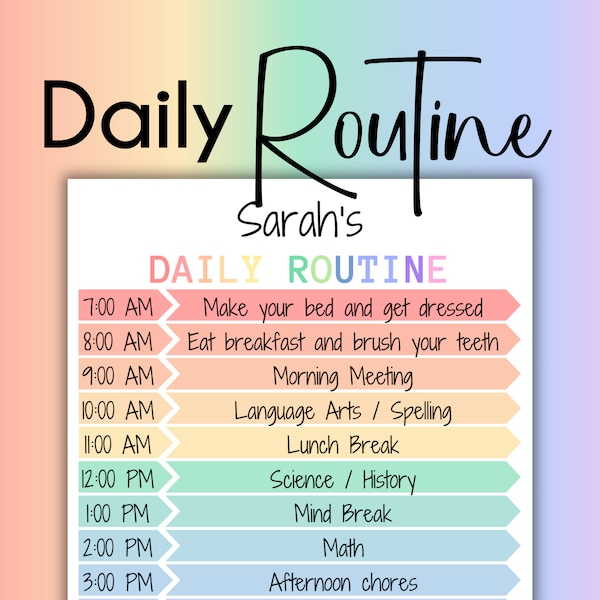 Kids Daily Schedule Template Printable Homeschool Daily Routine Kids Daily Routine Personalized Daily Routine Canva Template Homeschool Mom