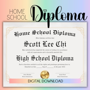 Plantilla de diploma de escuela en el hogar Descargar Diploma de escuela secundaria Plantilla de diploma de escuela secundaria PDF Plantilla de diploma de educación en el hogar con sello dorado