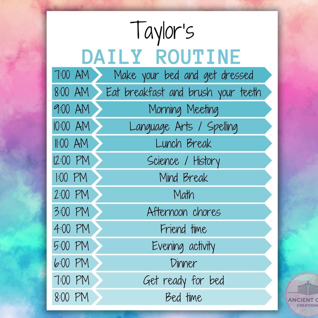 Kid Routine Kid Daily Schedule Printable Editable Chore Chart Kids ...