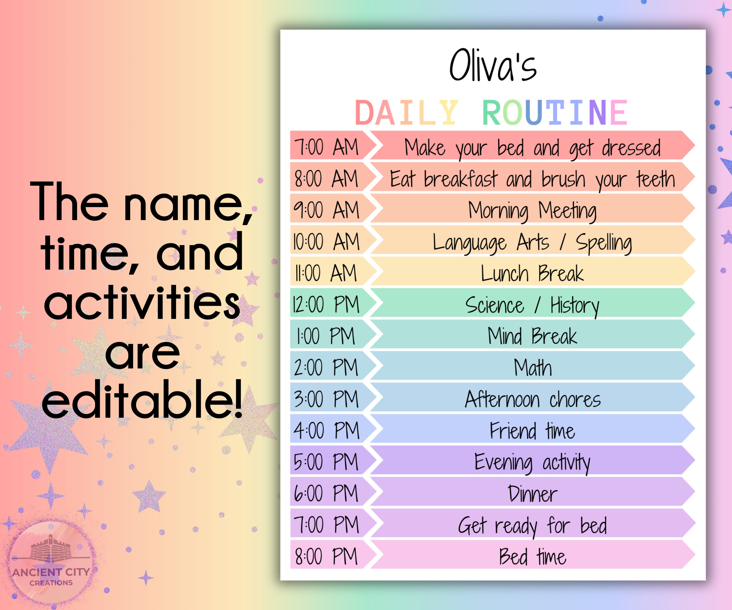 Kids Daily Routine Editable Template Kids Daily Schedule Template Printable Homeschool Daily Routine Kids ...