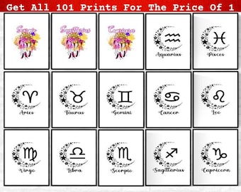 Zodiac Wall Decor, Zodiac Signs, Zodiac Wall Art, Zodiac Signs Printable, Astrology Signs, Astrology Decor, Horoscope Wall Art Prints Set