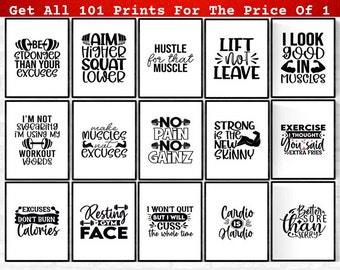 Gym Motivational Wall Decor, Fitness Printable Wall Art, Workout Quote Signs Inspirational Fitness Workout Wall Hangings Home Gym Art Prints