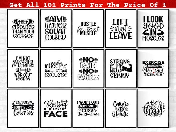 Gym Motivational Wall Decor, Fitness Printable Wall Art, Workout Quote Signs Inspirational Fitness Workout Wall Hangings Home Gym Art Prints