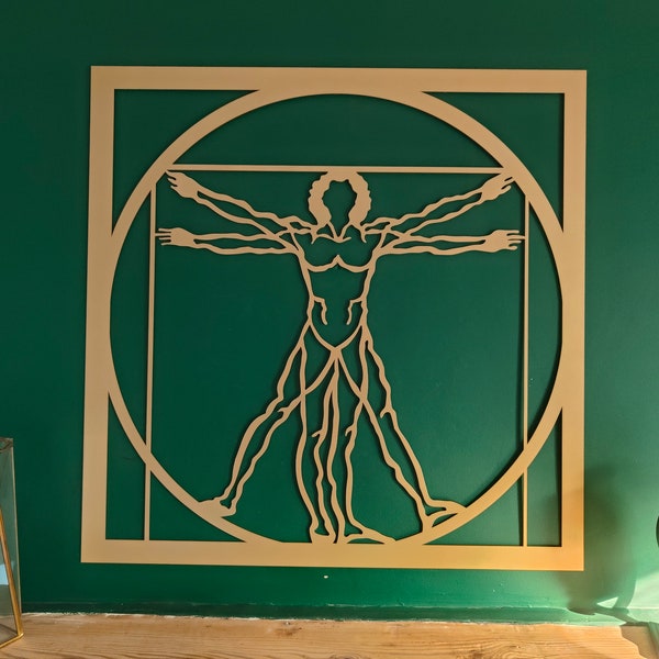 Leonardo Da Vinci Hombre de Vitruvio, Metal, Arte de Pared de Metal, 80cm x 80cm