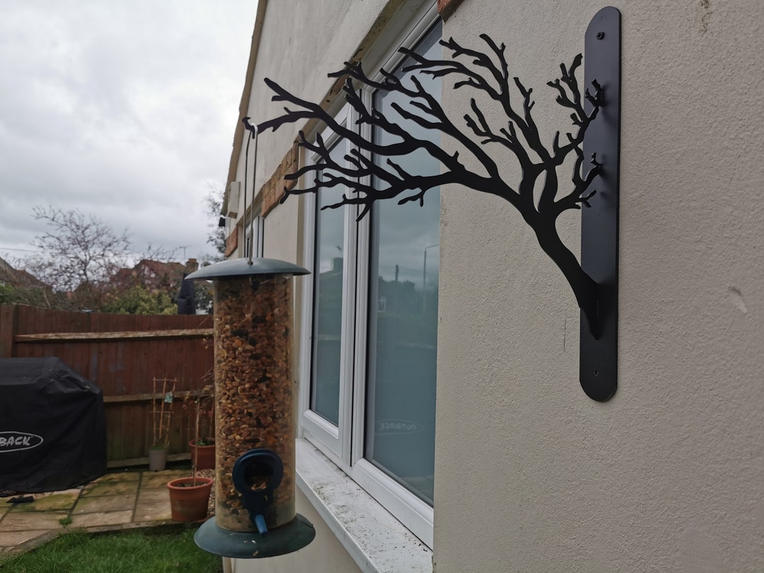Handmade Bird Feeder Hanging Bracket, Branch Art, Wall Bracket, Metal