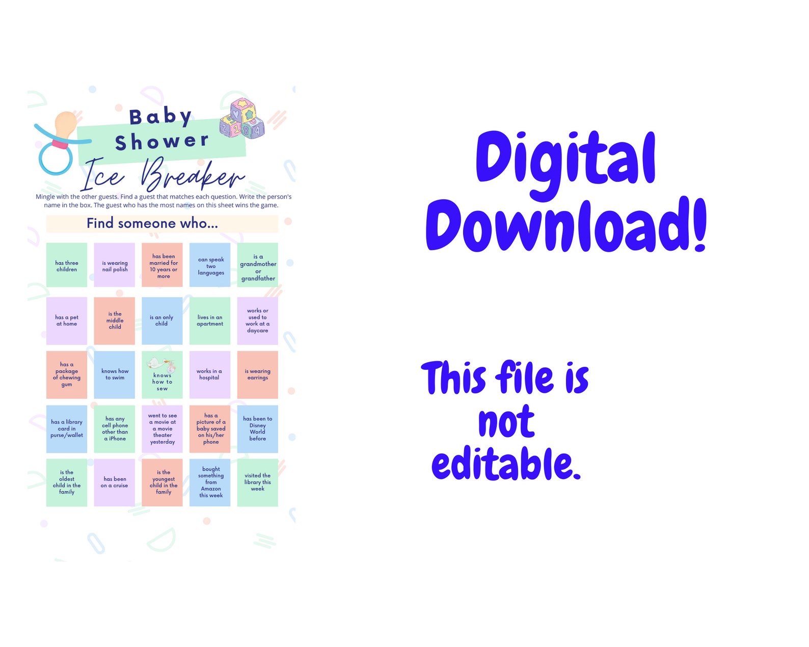 Baby Shower, Baby Shower Ice Breaker, Getting to Know Baby Shower