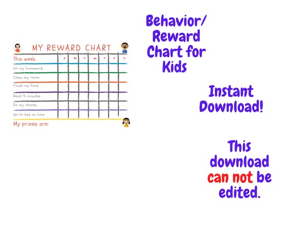 Kids Reward Chart Chore Chart Good Behavior Chart Good Etsy