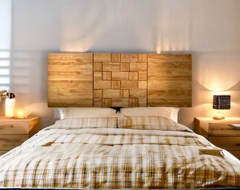 Testiera in legno massello fatta a mano. Altezza 60 cm. Stile etnico vintage moderno. CUBIC
