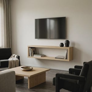 Meuble TV en bois massif fait main : console multimédia moderne, finition « O A K ». MIUNE