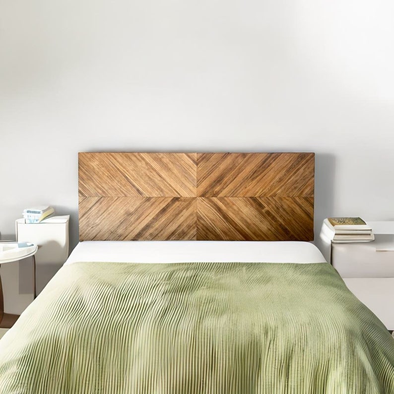 Sustainable Wood Bed Headboard, Handcrafted Wood Headboard, Eco-Friendly Design, Unique Mosaic, Natural Finish, Artistic Wood, Modern Decor