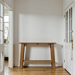 Table console en bois massif faite main : meuble d'entrée au fini « D A R K ». NASU