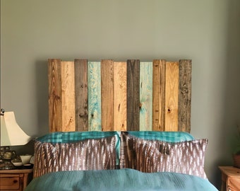 Kopfteil | Haku Farben | Höhe 60 cm - Handgefertigt aus Rustikalem Altholz - Perfekt für Schlafzimmer