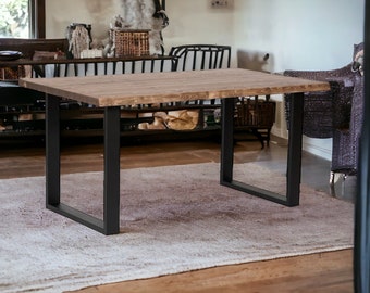 Dining Table | Gassan | Irregular Sharp-edge Live Edge | Iron legs - Handmade with solid wood - Perfect for living and dining room