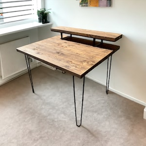 Bureau, massief grenen bureau, monitorstandaard, kantoortafel, haarspeldpoten - handgemaakt Akan-model