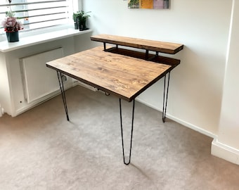 Sustainably Made Desk with Hairpin Iron Legs and Monitor Stand - Handcrafted Akan model