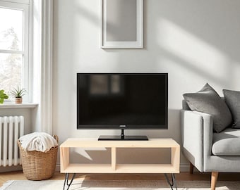 Handgemaakt massief houten tv-meubel: moderne industriële mediastandaard. HIRA