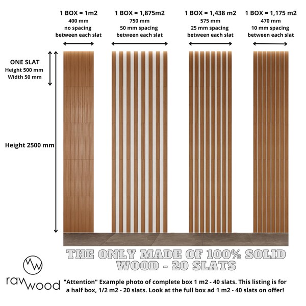 Holzwandplatte, Echtholzplatten, Holzwandverkleidung, Holzleisten, Dekorative Wandgestaltung - Modell Mokusei - 1/2 m2 Massivholz