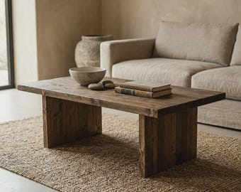 Table basse en bois massif faite main : meubles de salon. YOTEI