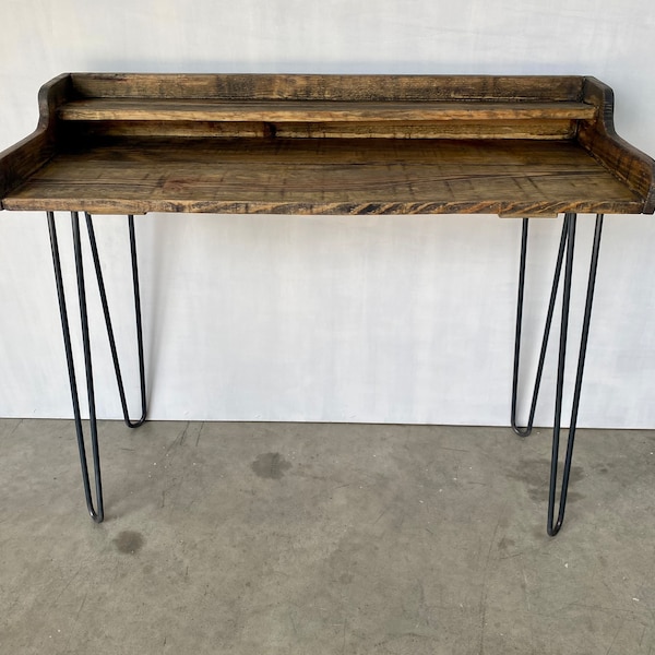 Handcrafted Secretaire Desk: Vintage Charm with Stylish Hairpin Legs. Elevate Your Workspace with Artisanal Excellence | Akaishi |Raw Wood®