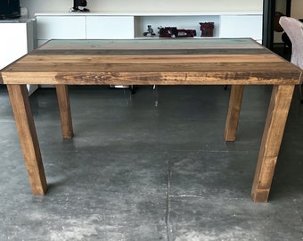 Table à manger | Pieds en bois | Bord droit | Tokoro - Fait main avec du bois de récupération rustique - Parfait pour le salon et la salle à manger