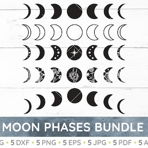 Pacote Moon Phase Svg, Crescent Moon Svg, Mystic Celestial Svg, Boho Moon Svg, É apenas uma fase Svg, Arquivos cortados para Cricut, PNG, DXF, PDF