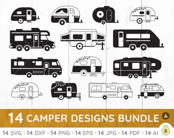 Camper SVG Bundle, Camping Svg, Camper Van Svg, Camper Trailer Svg, Design for Shirts, Clip Art, Cut Files for Cricut, DXF, PNG, Summer svg