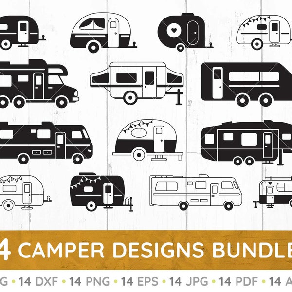 Camper SVG Bundle, Camping SVG, Camper Van SVG, Camper Anhänger, Design für Shirts, Clip Art, geschnittene Dateien für Cricut, DXF, PNG, Sommer svg