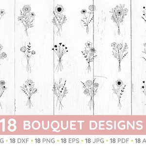 Bouquet svg bundle, flowers svg, botanical svg, hand drawn svg, wildflowers svg, minimalist bouquet svg, floral svg