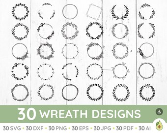Wreath svg bundle, floral wreath svg, heart laurel wreath svg, wedding wreath svg, circle svg bundle, wreath monogram svg circle frame png