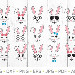 Bunny faces svg, Easter Bunny svg, Bunny face png, Bunny Clipart, Rabbit svg, Spring svg, Easter svg, Cut files, Cricut, dxf, eps, pdf, png