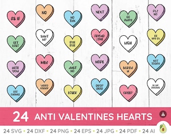 Anti Valentine's day SVG Bundle, Anti Valentines SVG Bundle, Funny Valentines svg, Conversation Hearts svg, Valentines candy svg, cut files