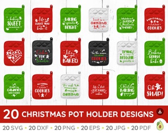 Christmas Pot Holder SVG Bundle, Christmas svg, Potholder svg, Kitchen SVG, Oven Mitt SVG, Funny Kitchen Quotes, Baking Svg, Cut File png