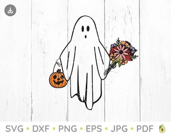 Floral Ghost SVG, Ghosts SVG, Ghost SVG, Halloween svg, Halloween Clipart, Ghost Clipart, Cut files, Svg, Png, Dxf, Cricut