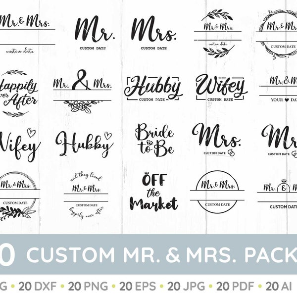 Personalized Mr and Mrs svg, wedding svg, Hubby and Wifey svg, Mr and Mrs split monogram svg, est svg, marriage svg, png, dxf, custom svg