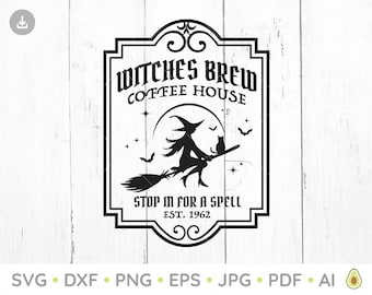 魔女の醸造 SVG、魔女の SVG、ハロウィン SVG、魔女の醸造コーヒー svg、ハロウィン シャツ、カット ファイル、Svg、Png、Dxf ファイル、Cricut