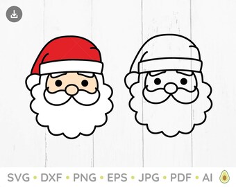 Santa Face Svg, Santa Svg, Digital Download, Santa Face Clip Art, Santa Cut File, Cricut Glowforge, Christmas Svg