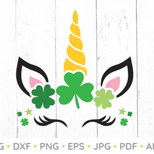 St. Patrick’s Day Svg, Unicorn Face svg, Unicorn Girl svg, Shamrock svg, ai, dxf, eps, png, pdf, jpg, Téléchargement numérique instantané