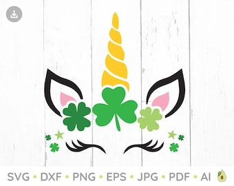 St. Patrick's Day Svg, Unicorn Face svg, Unicorn Girl svg, Shamrock svg, ai, dxf, eps, png, pdf, jpg, Instant Digital Download