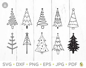 Christmas trees bundle svg, hand drawn, holiday svg, christmas svg, christmas tree svg, merry christmas svg, christmas cut files clipart